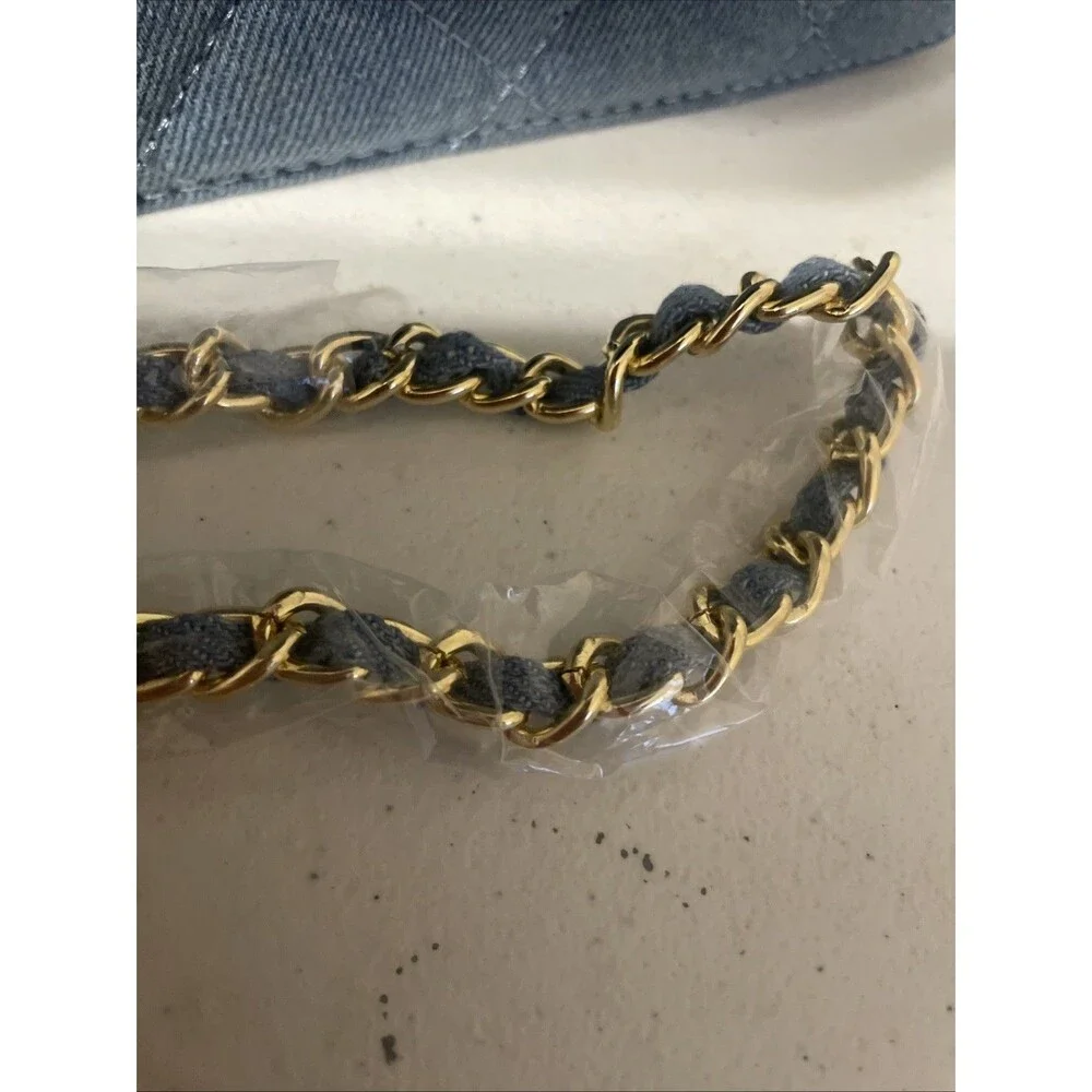 Badgley Mischka Quilted Blue Denim Crossbody Hand Bag Purse Gold Chain